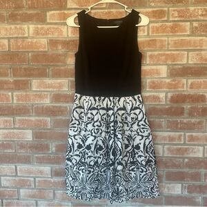 Lauren Ralph Lauren Sleeveless Fit And Flare Pleated Dress Black White Women’s 6